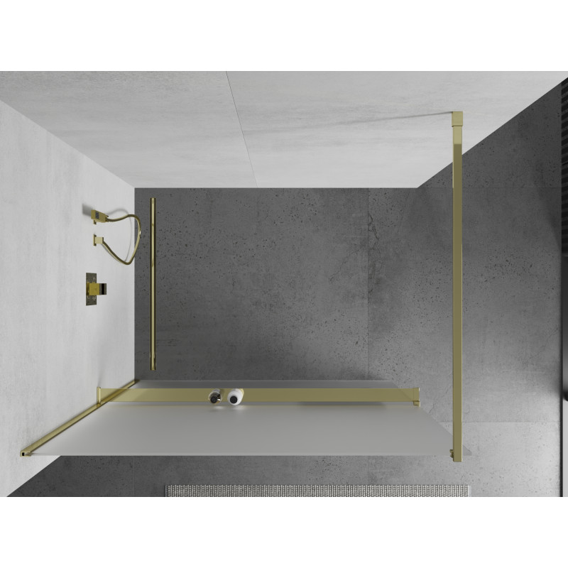 Mexen Kioto+ zuhanyfal polccal Walk-in 110 x 200 cm, opál, arany - 800-110-121-50-30
