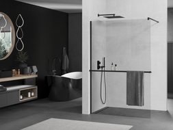 Mexen Kioto+ perete de duș cu raft Walk-in 90 x 200 cm, transparent, negru - 800-090-121-70-00