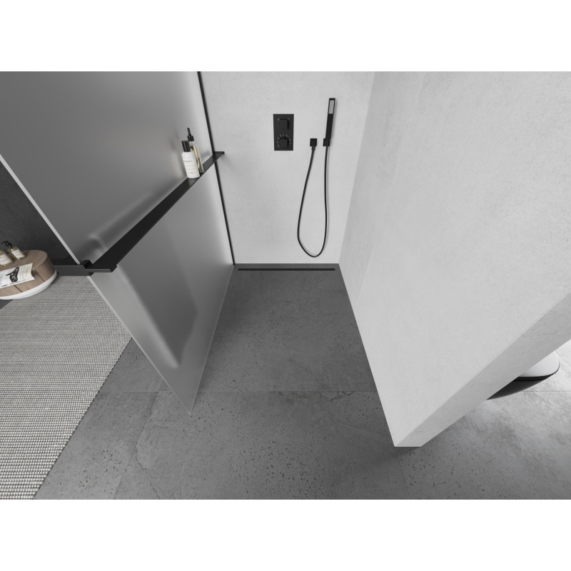 Mexen Kioto+ zuhanyfal polccal Walk-in 80 x 200 cm, fagyott, fekete - 800-080-121-70-30