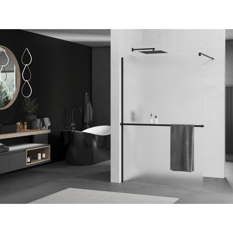 Mexen Kioto+ zuhanyfal polccal Walk-in 90 x 200 cm, matt, fekete - 800-090-121-70-30