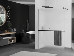 Mexen Kioto+ zuhanyfal polccal Walk-in 100 x 200 cm, fagyott, fekete - 800-100-121-70-30