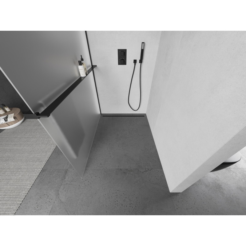 Mexen Kioto+ zuhanyfal polccal Walk-in 100 x 200 cm, fagyott, fekete - 800-100-121-70-30