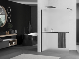 Mexen Kioto+ zuhanyfal polccal Walk-in 120 x 200 cm, matt üveg, fekete - 800-120-121-70-30