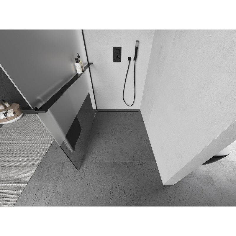 Mexen Kioto+ Walk-in zuhanyfal polccal 70 x 200 cm, átlátszó/fagyott, fekete - 800-070-121-70-35
