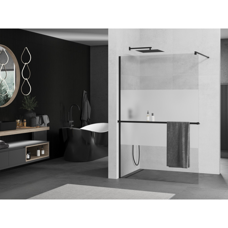 Mexen Kioto+ perete de duș cu raft Walk-in 120 x 200 cm, transparent/mat, negru - 800-120-121-70-35