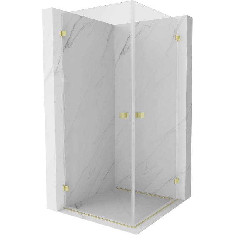 Mexen Lunar-B Duo cabină de duș cu deschidere către exterior 80 x 80 cm, transparentă, auriu periat - 832-080L-080P-55-00
