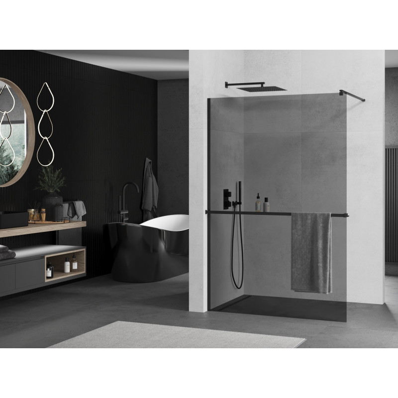 Mexen Kioto+ panou de duș cu raft Walk-in 70 x 200 cm, grafit, negru - 800-070-121-70-40