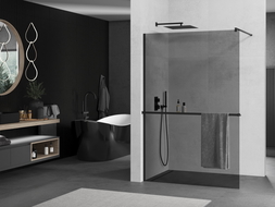 Mexen Kioto+ perete de duș cu raft Walk-in 100 x 200 cm, grafit, negru - 800-100-121-70-40