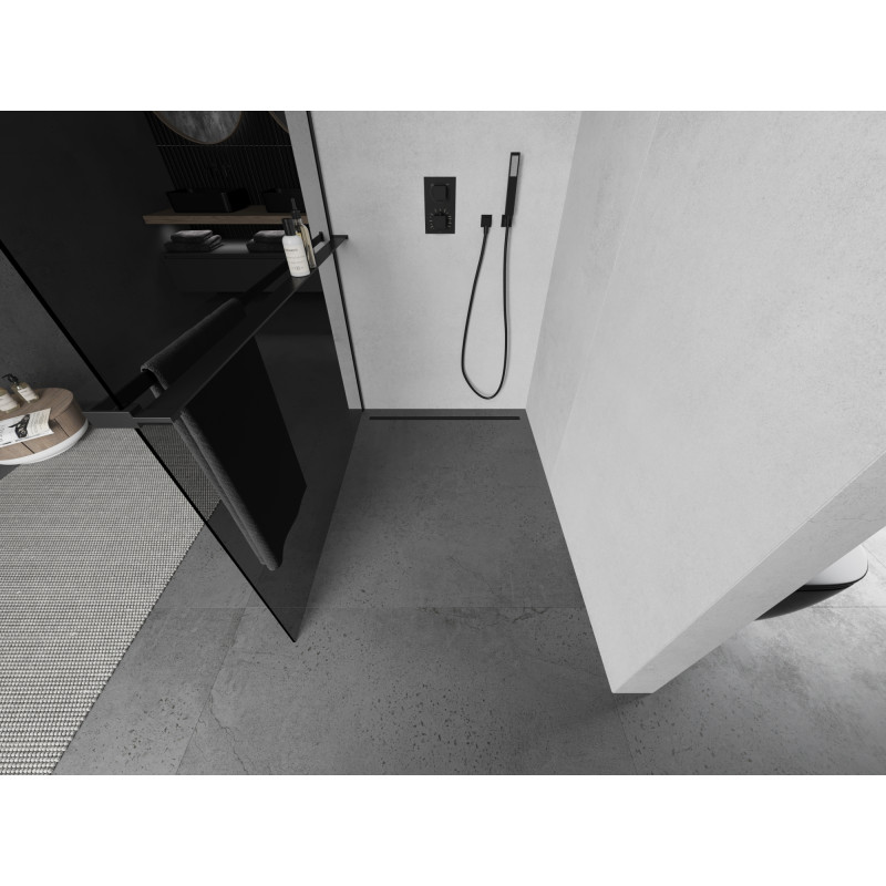Mexen Kioto+ walk-in zuhanyfal polccal, 110 x 200 cm, grafit, fekete - 800-110-121-70-40