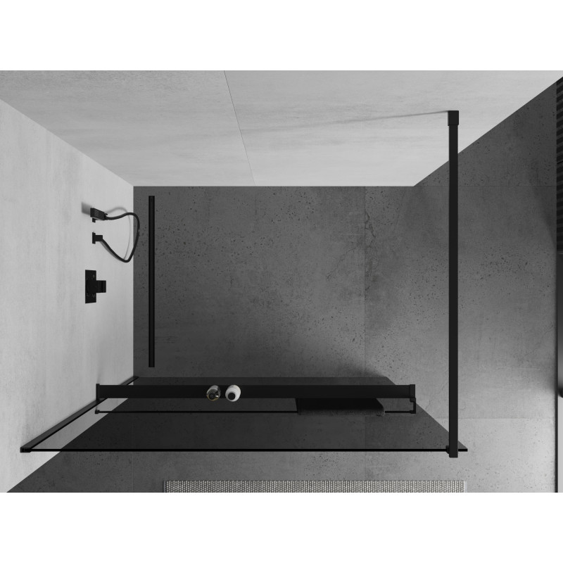 Mexen Kioto+ walk-in zuhanyfal polccal, 110 x 200 cm, grafit, fekete - 800-110-121-70-40