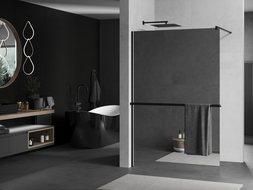 Mexen Kioto+ zuhanyfal polccal Walk-in 70 x 200 cm, tükör, fekete - 800-070-121-70-50