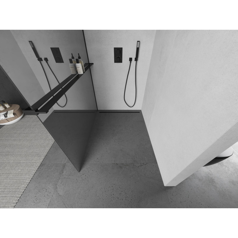 Mexen Kioto+ perete de duș cu poliță Walk-in 80 x 200 cm, oglindă, negru - 800-080-121-70-50