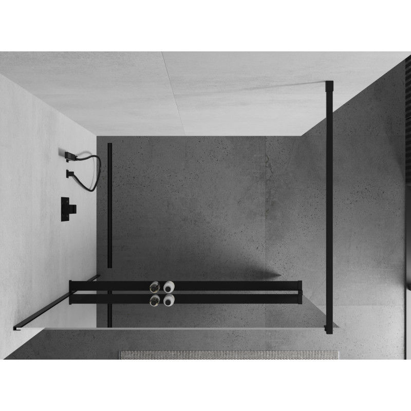 Mexen Kioto+ 90 x 200 cm-es Walk-in zuhanyfal polccal, tükör, fekete - 800-090-121-70-50