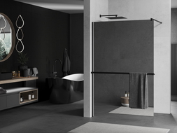 Mexen Kioto+ zuhanyfal polccal Walk-in 110 x 200 cm, tükör, fekete - 800-110-121-70-50