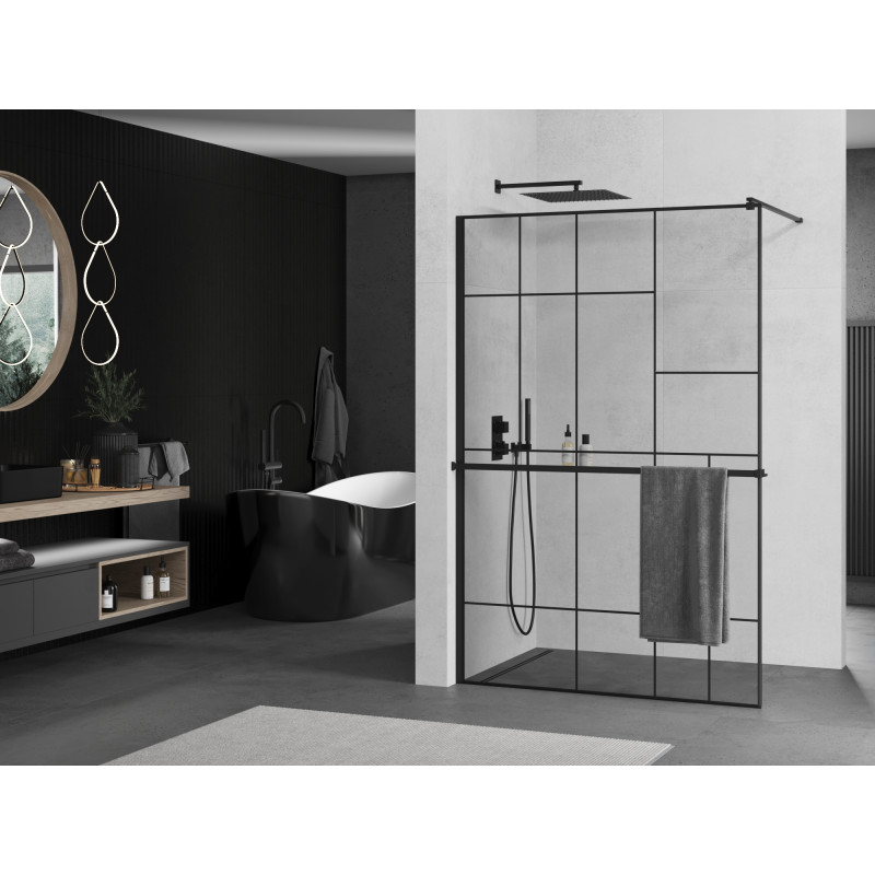 Mexen Kioto+ perete de duș cu raft Walk-in 80 x 200 cm, model negru, negru - 800-080-121-70-78