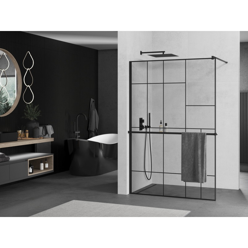 Mexen Kioto+ zuhanyfal polccal Walk-in 110 x 200 cm, fekete mintás, fekete - 800-110-121-70-78