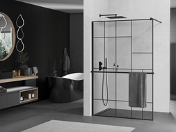 Mexen Kioto+ zuhanyfal polccal Walk-in 110 x 200 cm, fekete mintával, fekete - 800-110-121-70-78