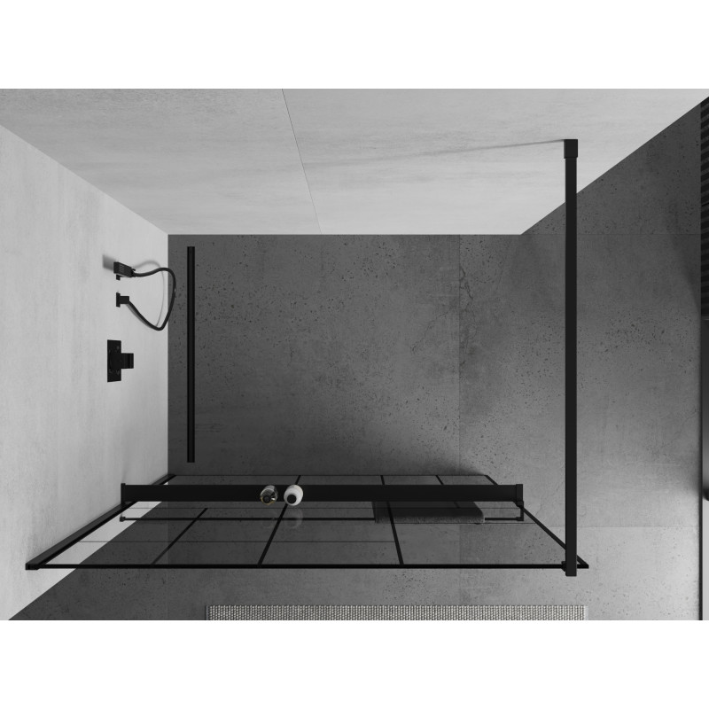 Mexen Kioto+ Walk-in zuhanyfal polccal, 130 x 200 cm, fekete minta, fekete - 800-130-121-70-78