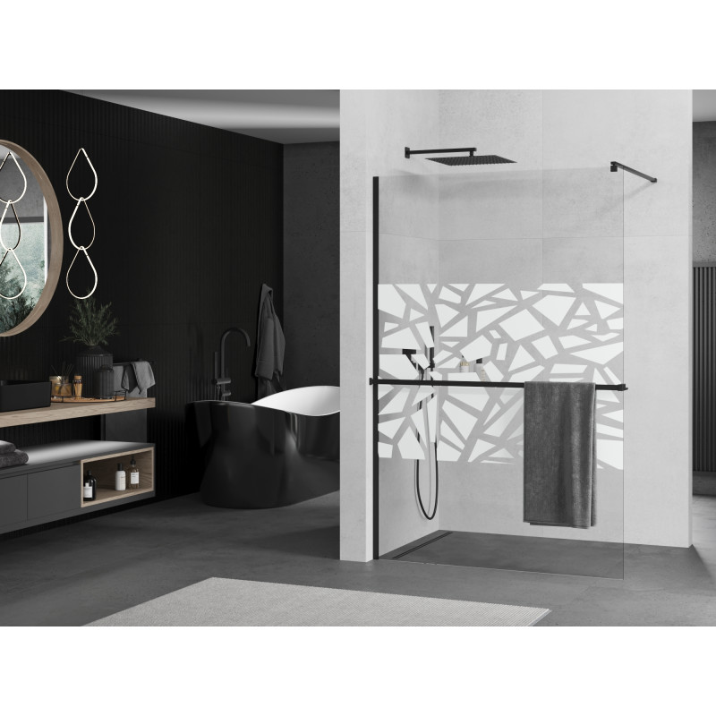 Mexen Kioto+ zuhanyfal polccal Walk-in 70 x 200 cm, fehér minta, fekete - 800-070-121-70-85