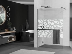 Mexen Kioto+ panou de duș cu poliță Walk-in 90 x 200 cm, model alb, negru - 800-090-121-70-85