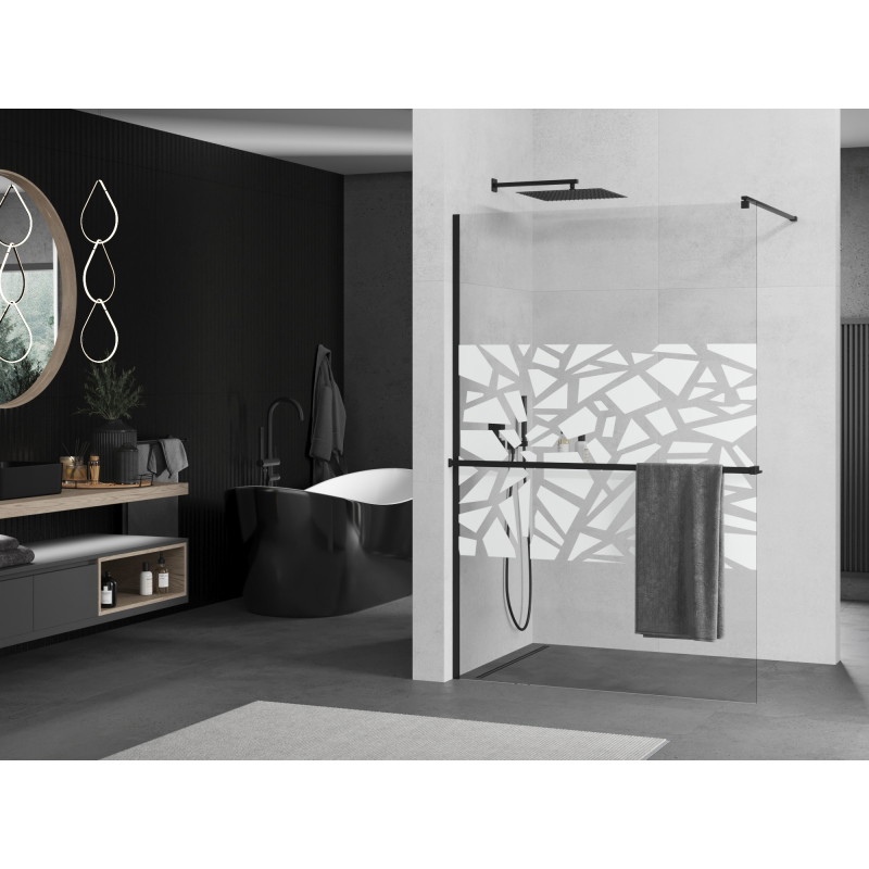 Mexen Kioto+ zuhanyfal polccal Walk-in 100 x 200 cm, fehér mintás, fekete - 800-100-121-70-85