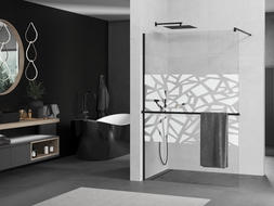 Mexen Kioto+ perete de duș cu raft Walk-in 110 x 200 cm, model alb, negru - 800-110-121-70-85
