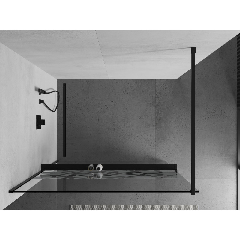 Mexen Kioto+ perete despărțitor de duș cu raft Walk-in 120 x 200 cm, model alb, negru - 800-120-121-70-85