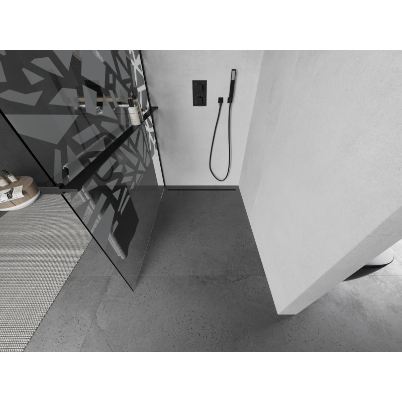 Mexen Kioto+ zuhanyfal polccal, Walk-in 130 x 200 cm, fehér minta, fekete - 800-130-121-70-85