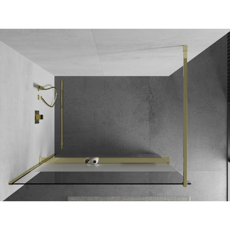 Mexen Kioto+ perete de duș cu raft Walk-in 70 x 200 cm, transparent/mat, aurie - 800-070-121-50-35