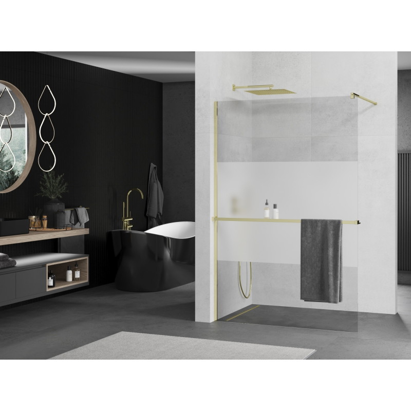 Mexen Kioto+ panou de duș cu raft Walk-in 80 x 200 cm, transparent/mat, auriu - 800-080-121-50-35