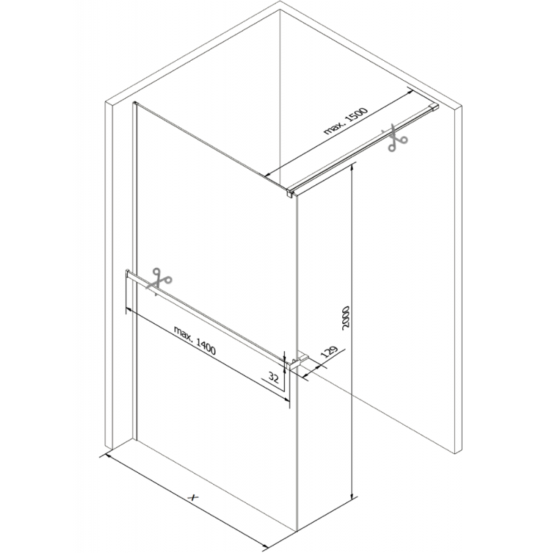 Mexen Kioto+ zuhanyfal polccal Walk-in 100 x 200 cm, átlátszó/fátyolos, arany - 800-100-121-50-35