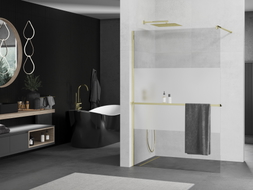 Mexen Kioto+ perete de duș cu raft tip Walk-in 110 x 200 cm, transparent/mat, auriu - 800-110-121-50-35