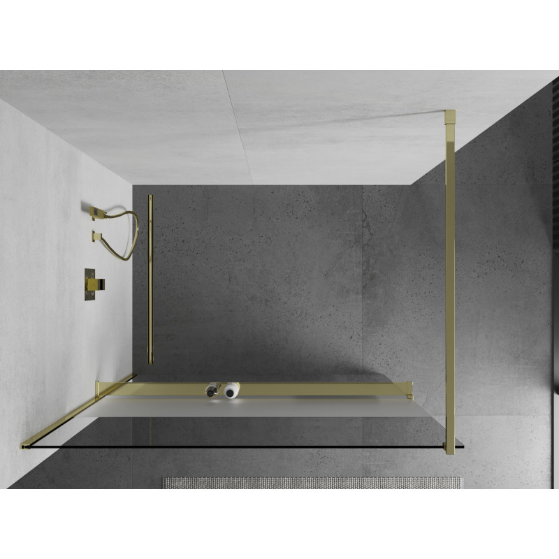 Mexen Kioto+ perete de duș cu raft Walk-in 120 x 200 cm, transparent/înghețat, auriu - 800-120-121-50-35
