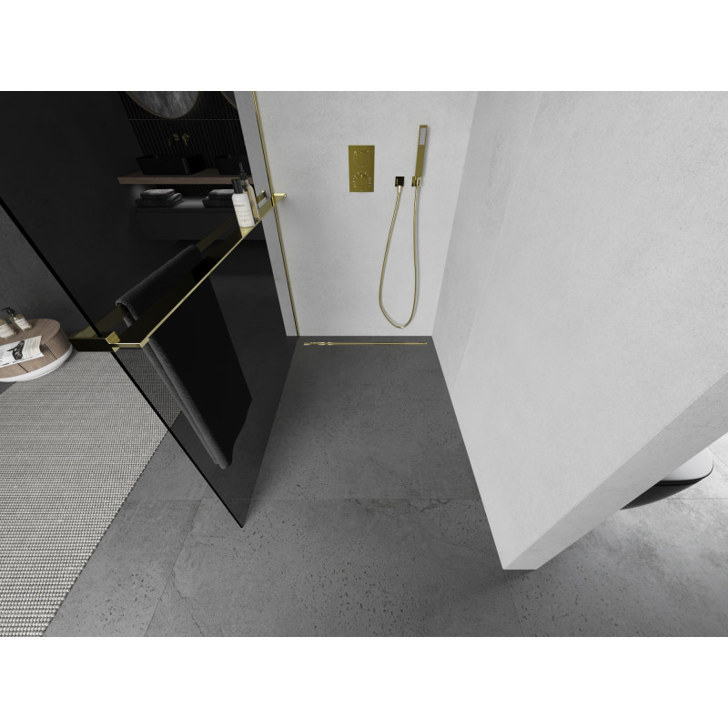 Mexen Kioto+ perete de duș cu raft Walk-in 70 x 200 cm, grafit, auriu - 800-070-121-50-40
