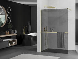 Mexen Kioto+ panou de duș cu raft Walk-in 90 x 200 cm, grafit, auriu - 800-090-121-50-40