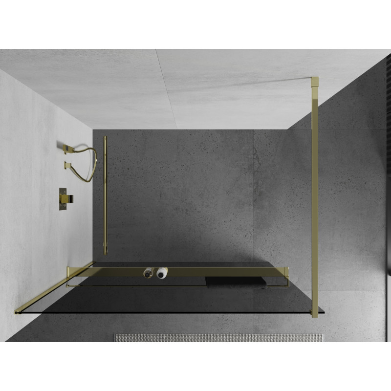 Mexen Kioto+ Walk-in zuhanyfal polccal, 90 x 200 cm, grafit, arany - 800-090-121-50-40