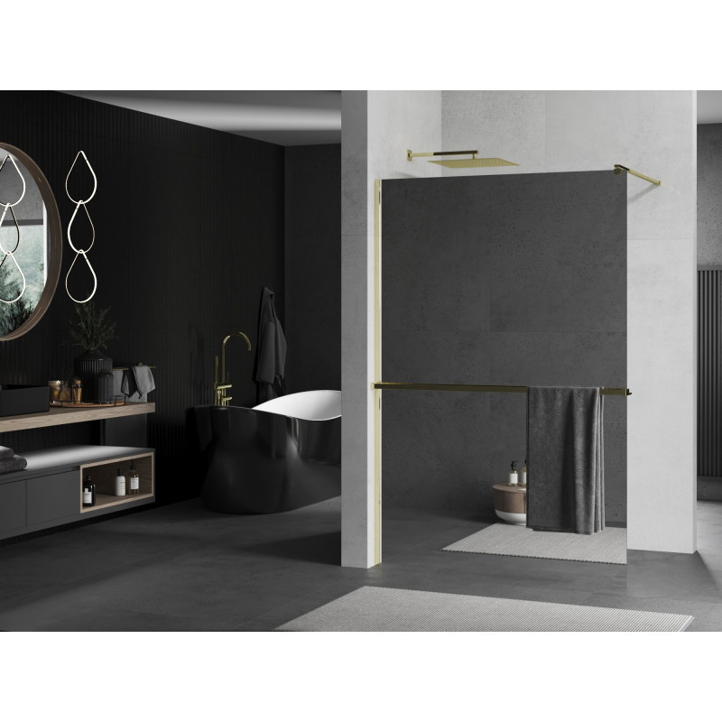 Mexen Kioto+ 70 x 200 cm-es Walk-in zuhanyfal polccal, tükör, arany - 800-070-121-50-50