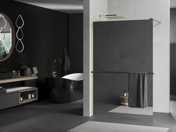 Mexen Kioto+ zuhanyfal polccal és korláttal 70 x 200 cm, Tükör 8 mm, Arany - 800-070-121-50-50