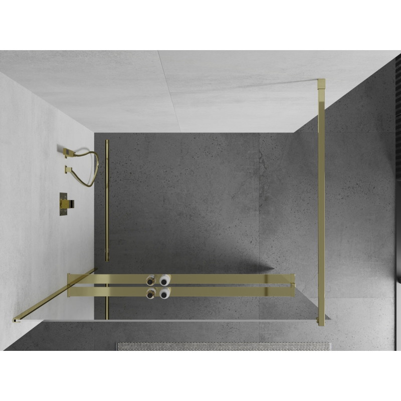 Mexen Kioto+ panou de duș cu raft Walk-in 90 x 200 cm, oglindă, auriu - 800-090-121-50-50