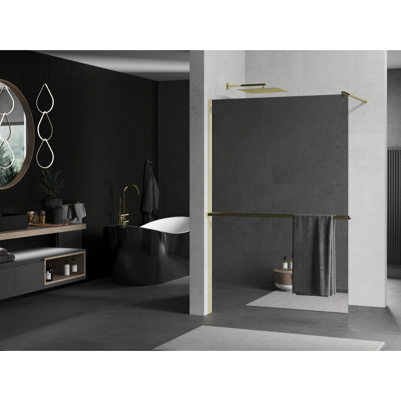 Mexen Kioto+ Perete de duș cu poliță Walk-in 100 x 200 cm, oglindă, auriu - 800-100-121-50-50
