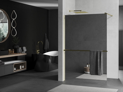 Mexen Kioto+ zuhanyfal polccal Walk-in 100 x 200 cm, tükör, arany - 800-100-121-50-50