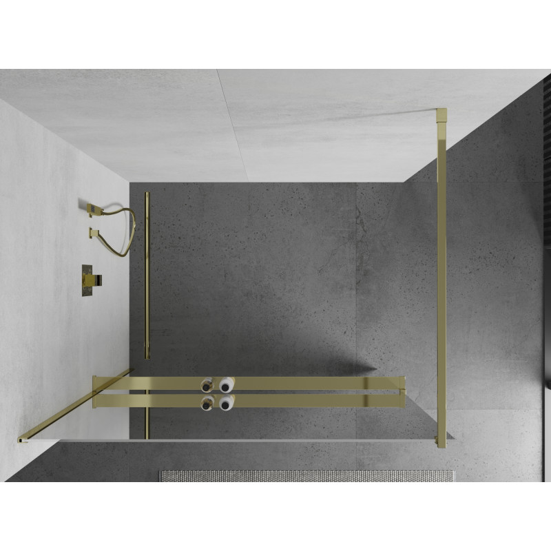 Mexen Kioto+ Panou de duș cu raft Walk-in 110 x 200 cm, oglindă, auriu - 800-110-121-50-50
