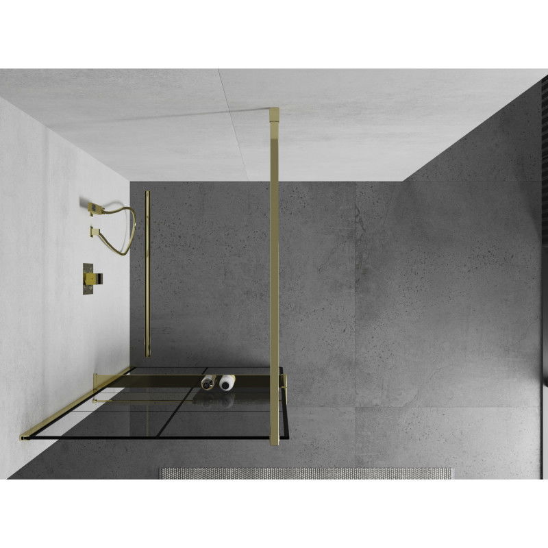 Mexen Kioto+ zuhanyfal polccal Walk-in 80 x 200 cm, fekete rács, arany - 800-080-121-50-77