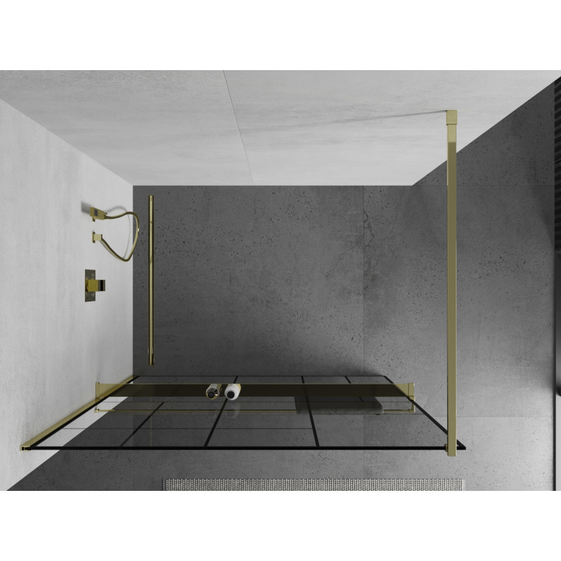 Mexen Kioto+ képernyő fal polccal Walk-in 70 x 200 cm, fekete minta, arany - 800-070-121-50-78