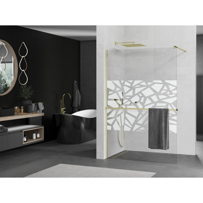 Mexen Kioto+ zuhanyfal polccal Walk-in 80 x 200 cm, fehér minta, arany - 800-080-121-50-85