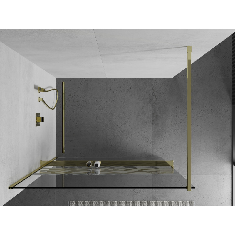 Mexen Kioto+ panou de duș cu raft Walk-in 90 x 200 cm, model alb, auriu - 800-090-121-50-85