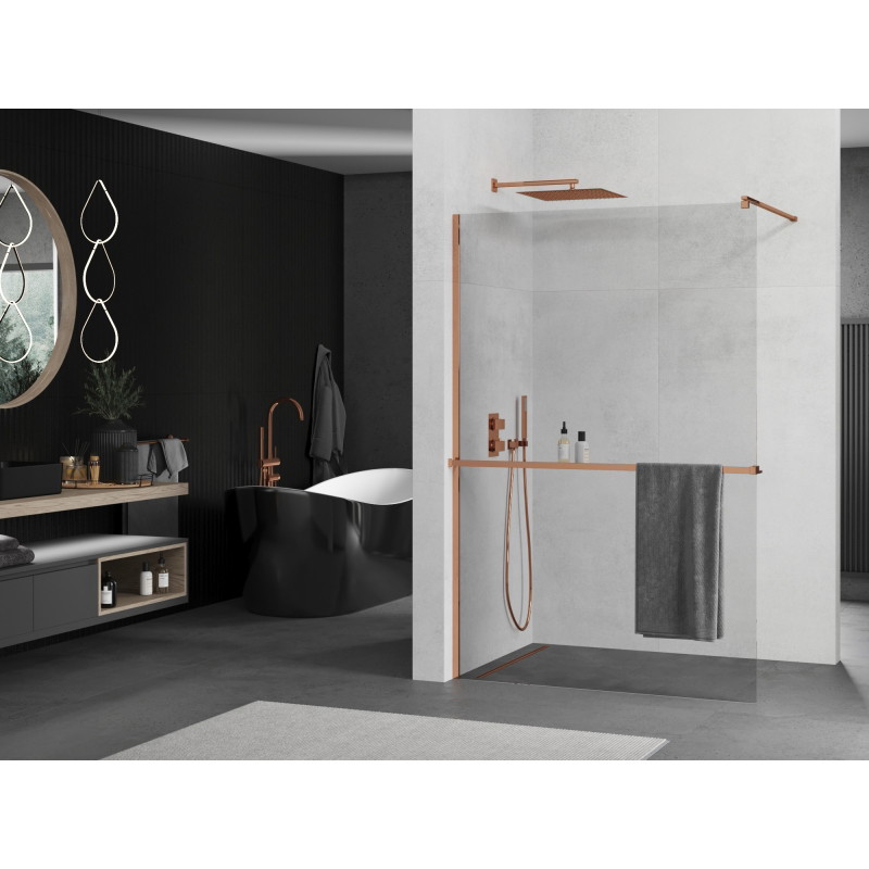 Mexen Kioto+ panou de duș cu raft Walk-in 90 x 200 cm, transparent, aur roz - 800-090-121-60-00