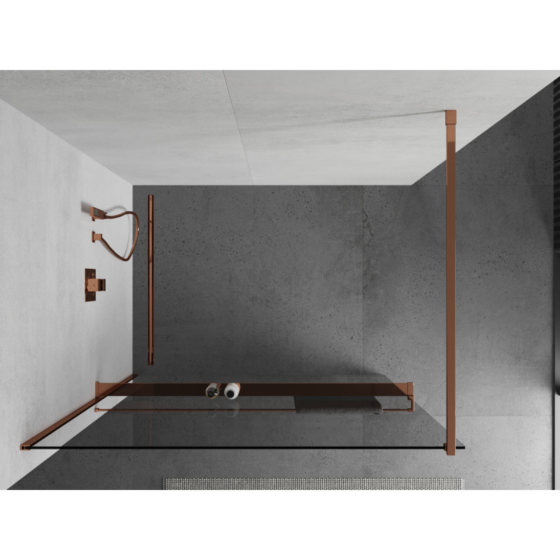 Mexen Kioto+ zuhanyfal Walk-in 100 x 200 cm polccal, átlátszó, rózsaarany - 800-100-121-60-00