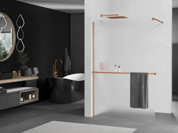 Mexen Kioto+ perete de duș cu raft Walk-in 90 x 200 cm, mat, aur roz - 800-090-121-60-30