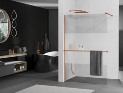 Mexen Kioto+ zuhanyfal polccal, Walk-in 100 x 200 cm, átlátszó/zúzmarás, rózsaarany - 800-100-121-60-35